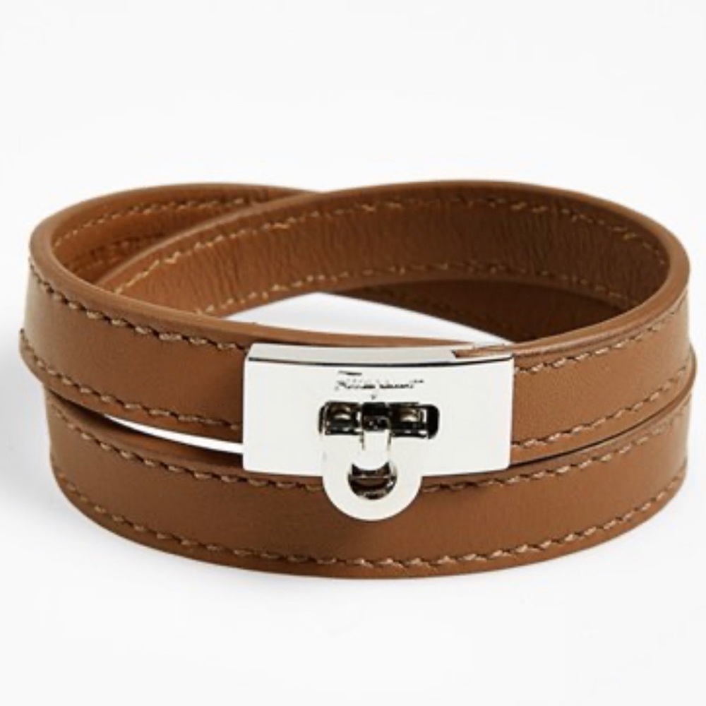 Salvatore Ferragamo Gancini leather bracelet.